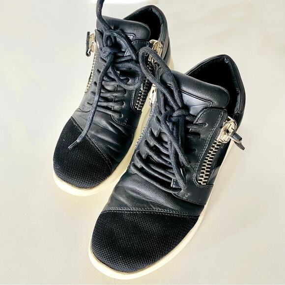 GIUSEPPE ZANOTTI Black White Leather Fabric Zipper Zip Lace Up Sneakers Shoes 37 - Picture 10 of 16